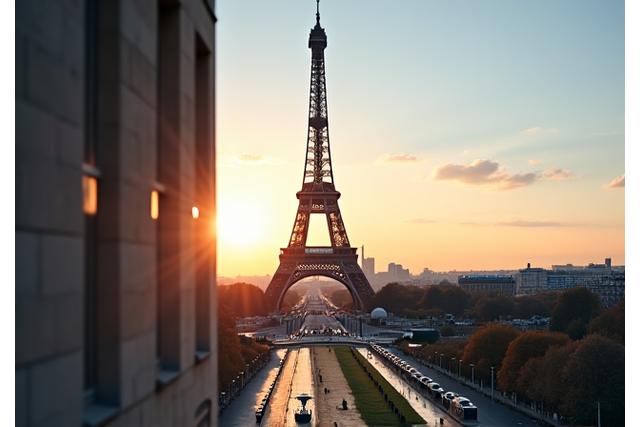 Image de la tour Eiffel vue des bureaux de Compas Doré, symbole de l'innovation française.